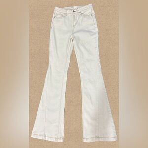 Cream Flare Jeans Panel Seam Boho Y2K Bell Bottom Denim Hippie Festival Sz 1/24